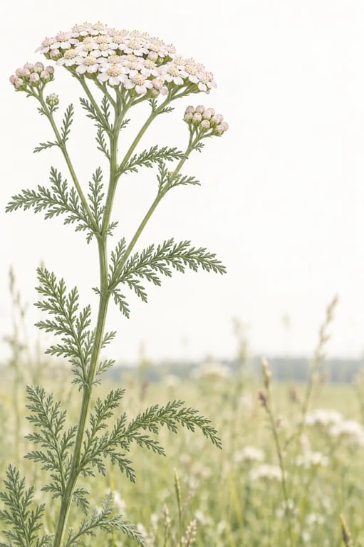 Plante millefeuille avec feuilles finement découpées et fleurs réunies en corymbe