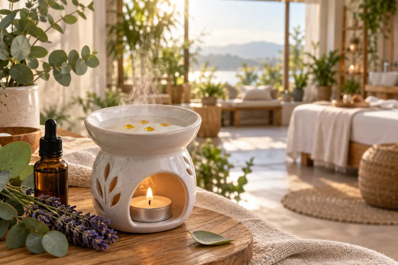 Huiles essentielles dans un brûleur : 5 gouttes suffisent, la bougie fait le reste
