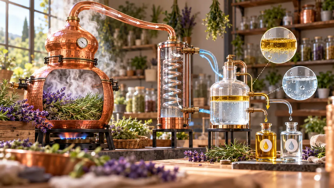 Distillation des huiles essentielles : de la vapeur au flacon, sans confondre huile et hydrolat