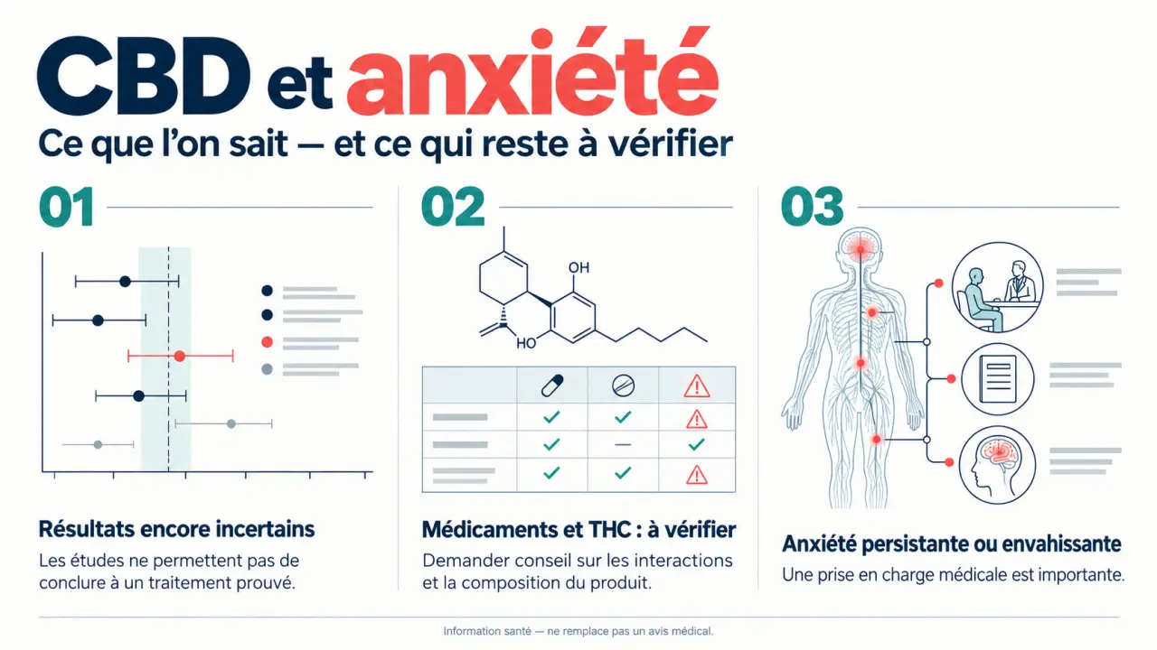 CBD et anxiété : preuves incertaines, interactions et précautions à vérifier
