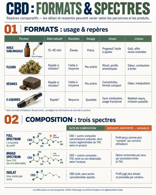 Avis CBD : infographie comparative des formes et des spectres de CBD