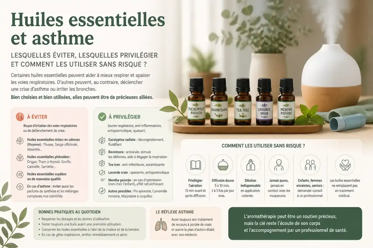Huiles essentielles et asthme : lesquelles éviter, lesquelles privilégier et comment les utiliser sans risque ?