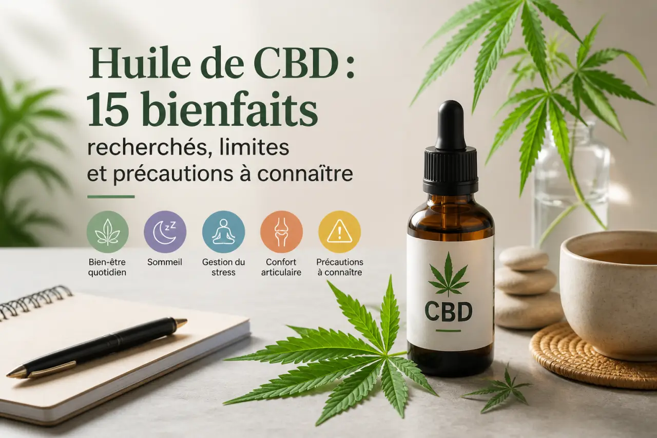 Huile de CBD : 15 bienfaits recherchés, limites et précautions à connaître
