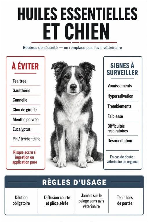 Huiles essentielles chien : repères de sécurité, huiles à éviter et signes d’intoxication