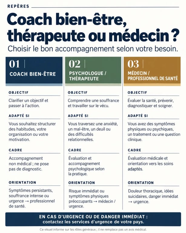 Coach bien-être : comparaison des rôles entre coaching, thérapie et accompagnement médical