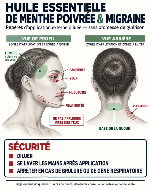 Huile essentielle migraine : zones d'application autorisées et zones à éviter