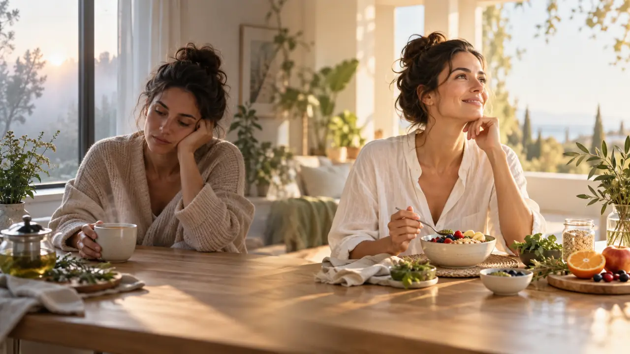 Femme profitant d'une lumière douce au réveil dans un intérieur naturel